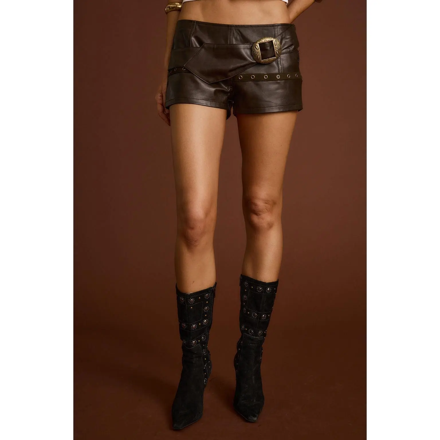 Calloway Brown Vegan Leather Hot Shorts