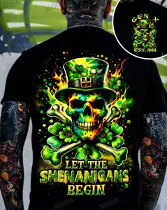 Chaosmoda Generation X St. Patrick‘s Day Let The Shenanigans Begin Custom Year Skull T-shirt