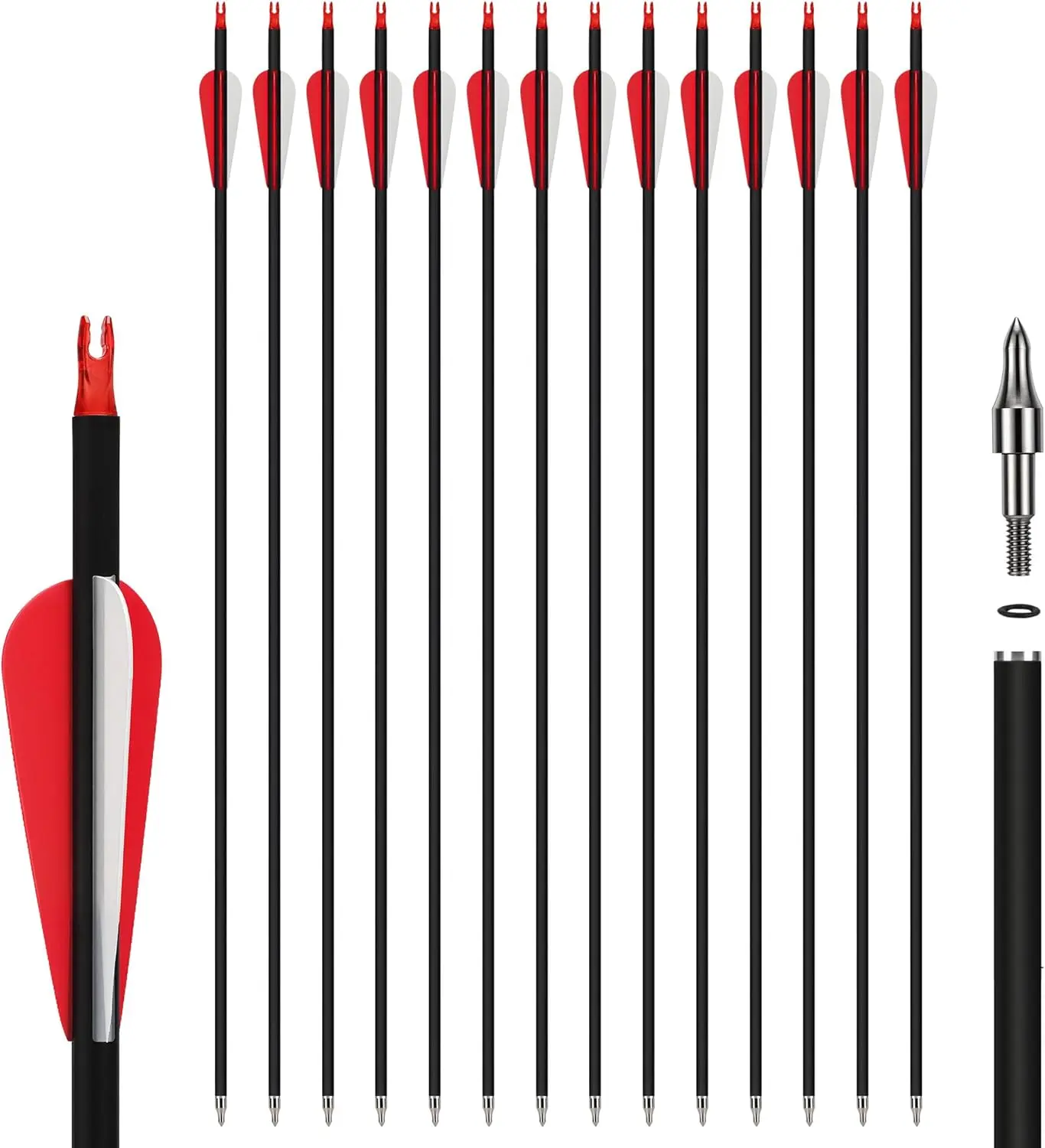14 Pack 30" Archery Carbon Arrows,Practice Hunting Arrow with Removable Tips Shaft Spine 500 Suitable for Recurve Bows