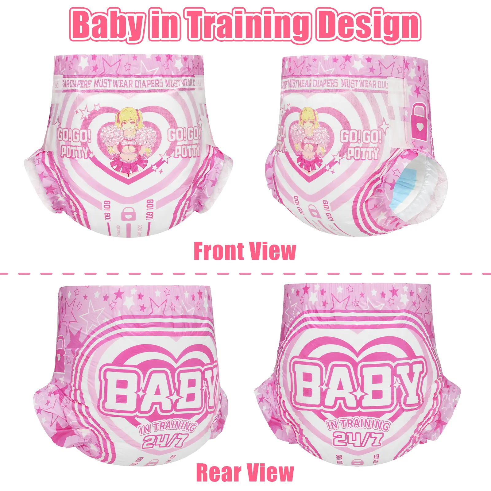 LittleForBig Adult Printed Training Diapers, 2-Pack, Ultra Absorbent (7000 mL), Wetness Indicator, Leak Protection, Adjustable Hook-and-Loop Closure, Secure Fit