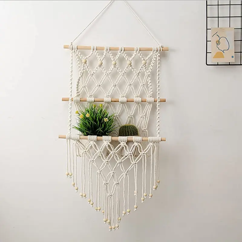 Bohemian woven storage rack, book and magazine rack, home decoration storage wall shelf