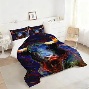 2/3Pcs Vibrant Abstract Bull Comforter Set, Bold Colorful Bedding Set, Energetic Swirling Patterns, Perfect for Dynamic Bedroom Decor, Enhance Your Space with Striking Artistry! 1 or 2 Pillowcase No Pillow Core