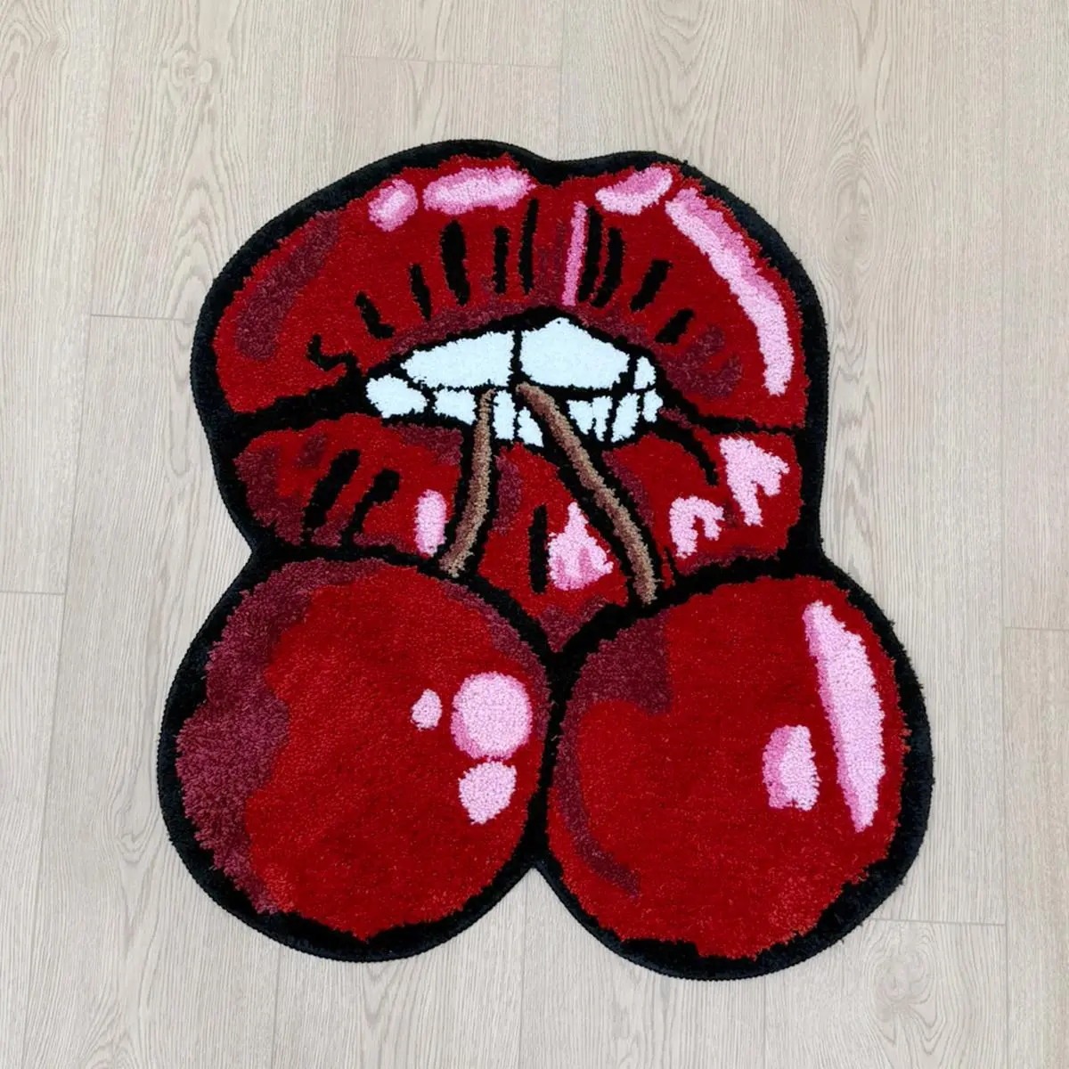 Cherry Lip Shaped Rug, 1 Count Creative Non-slip Soft Floor Mat, Decorative Carpet for Home Living Room Bedroom Kitchen Hotel Dormitory, Decorative Area Rug, Cherry Bomb Rug, Household Decorative Rug