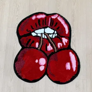 Cherry Lip Shaped Rug, 1 Count Creative Non-slip Soft Floor Mat, Decorative Carpet for Home Living Room Bedroom Kitchen Hotel Dormitory, Cherry Bomb Rug