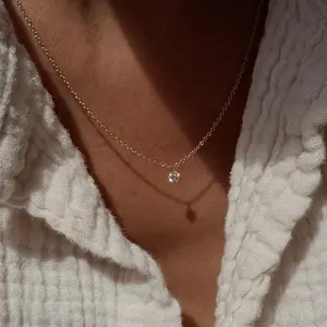 Drilled Diamond Mini Necklace in Solid 14K Gold