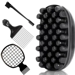 Best1998 Curl Sponge Set - 2-Sided Curling Brush, Easy Grip Glove, Nylon Bristles Metal Brush, Pick, Twist Comb - High-Quality Natural Hair Styling Tool, Two-Sided Tool