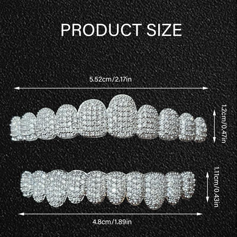 【Valentine's Day gift】MAYLOR Unisex Hip Hop Zirconia Teeth Diamond Grillz,Designed to sit over your teeth, not custom-molded, Cubic Zirconia Grillz for Men & Women, 10 Teeth Top and Bottom Punk Dental Jewelry Gift
