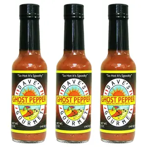 Gourmet Ghost Pepper Naga Jolokia Hot Sauce Insanely Hot Plus Heat Level Ghost Pepper Hot Sauce Use on Wings, Stews, Salad and More Spicy Sauce for Chiliheads 5oz (3)