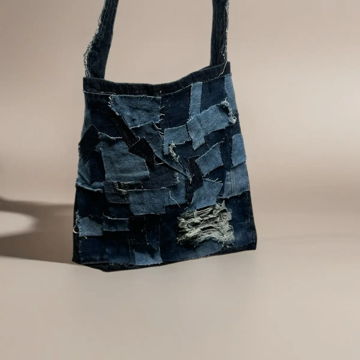 Handmade Upcycled Y2K Patched Denim Hobo Bag