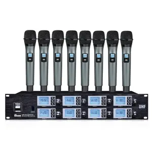 8 Channels UHF Professional Wireless Microphones System 8 Metal Dynamic Handheld Mics Adjustable Frequency Rack Mountable