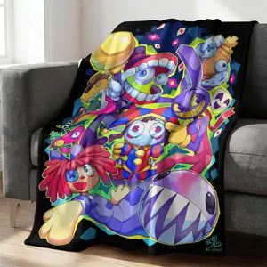 Trendy Digital Circus All-Character Print Blanket, Cartoon Anime Peripheral Flannel Nap Blanket, Warm Sofa Cover Blanket for Home & Student Dorm