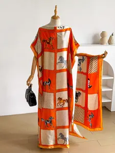 Women's Animal Print Set Sexy Ruched Fitted Long Dress Robe Hoodie Scarf + Long Silk Shawl Beach Sun Protection Beach Cover Up