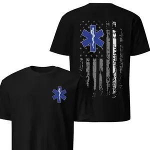EMS Star of Life American Flag T-Shirt, Distressed Paramedic Graphic Tee, Soft Cotton Blend Shirt, Emergency Medical Service Apparel, Patriotic EMT First Responder Gift