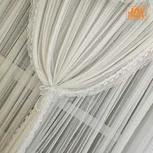 Joyfinity 2 Set White Lace Sheer Curtains for Bedroom Farmhouse French Floral Rose Lace Curtain Panels Durable Flower Embeoidered Window Treatment Drapes for Living Room Bedroom Holiday