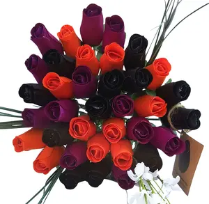 Black, Orange, and Violet Halloween Wooden Rose Flower Bouquet