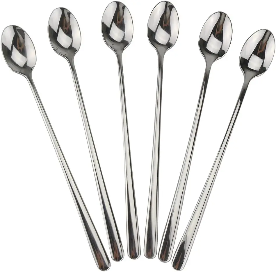 Set of 6 Long Handle Spoon, 9-inch Ice Tea Spoon, Premium 18/10 Stainless Steel Iced Teaspoon for Mixing, Cocktail Stirring, Tea, Coffee, Milkshake, Cold Drink(Heavy Duty)