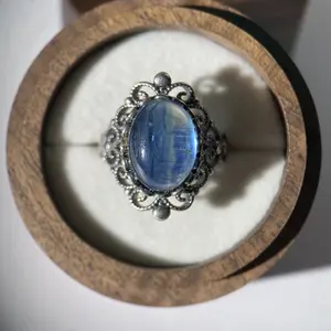 natural blue kyanite ring sterling silver S926 adjustable ring