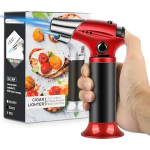 Blow Torch, Home-Grade Kitchen Cooking Torch with Lock Adjustable Flame Refillable Mini Blow Torch Lighter for BBQ, Baking, Brulee Creme,Light Cooking Tasks,DIY Soldering (Butane Gas Excluded)