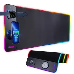 XXL Gaming Mouse Pad,RGB Mouse Pad with 15W Wireless Charging,Waterproof LED Desk Mat with Phone Holder,C-C,Fast Charge for Qi-Enabled Phones Desktop Accessory mousepad mouse pads mause