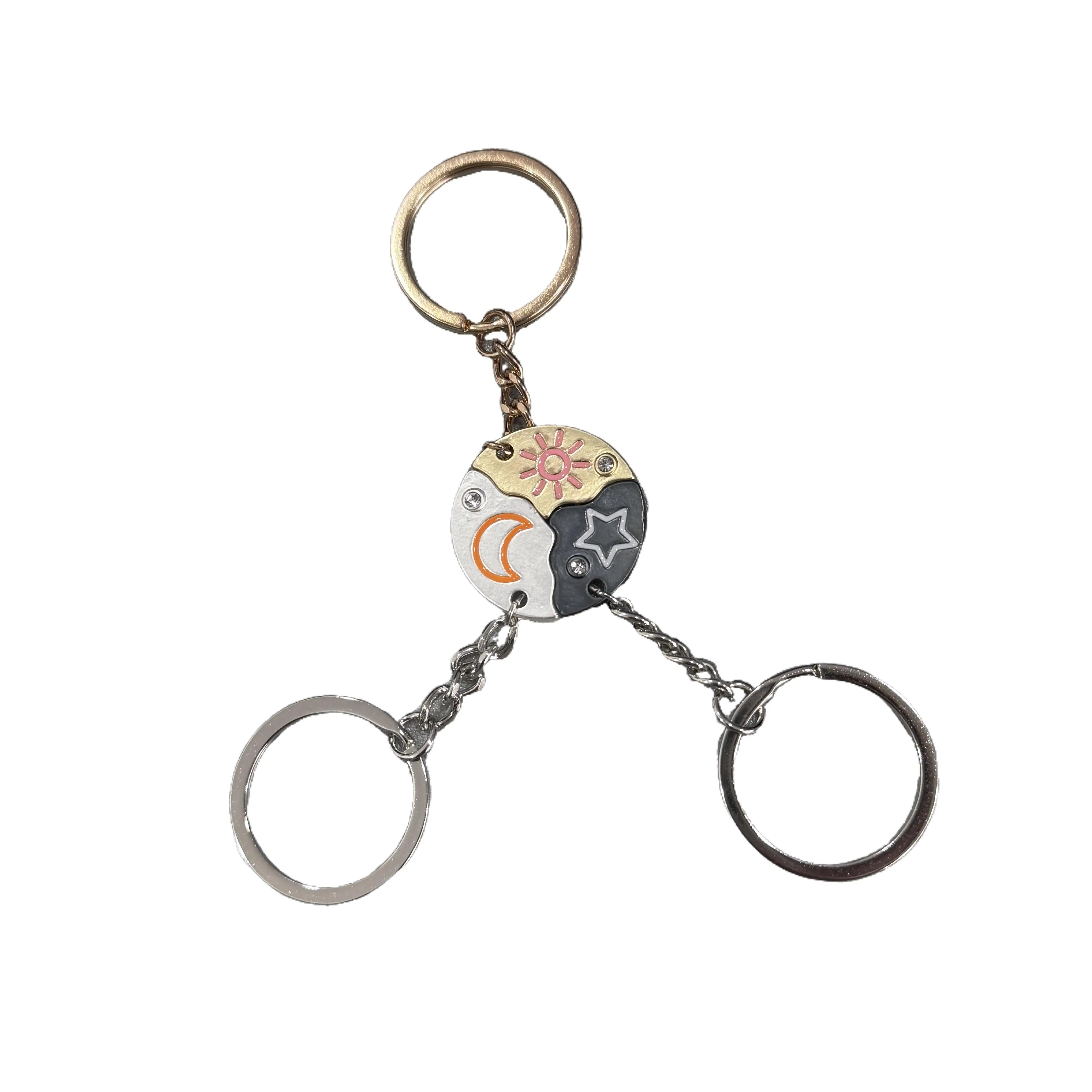 Summervibes Set of 3 Round Rhinestone Star Moon Sun Friendship Bracelet/Necklace/Keychain BFF Best Friends Forever Fantasy Cute Pendantfor Unbreakable Friendship
