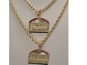 Jesus Last Supper 21 Inch or 23 Inch Gold Plated Necklace with Red White and Green Rhinestones on Chain for Daily Wear 4mm Twisted Rope or 4.5mm Curb Link Options