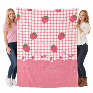 Girls Cartoon Strawberry Flannel Blanket, Warm Bedspread Sheet, Fuzzy Soft Fleece Plush Blankets for Bed Sofa Nap Shawl Blankets