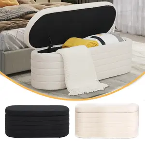 Teddy Sherpa Storage Ottoman 45.5-Inch Upholstered Bench with Safety Hinge for Bedroom and Modern Window Entryway furniture