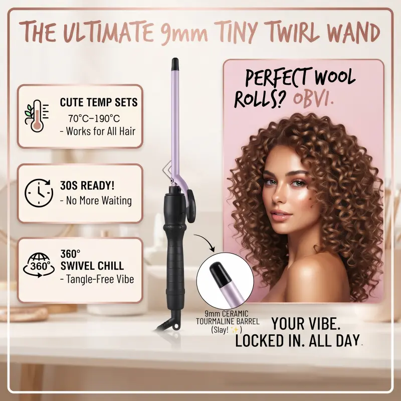 Small Barrel Curling Iron Wand for Women, Tight Curl Hair Styler for Natural Hair, Ceramic Curling Wand Creates Spiral Curls, Fluffy Perm Curls & Long Lasting Hairstyles