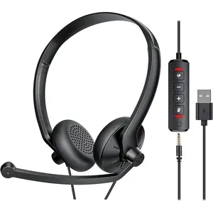 USB Headset with Microphone for PC Laptop - Wired Computer Headphones with Noise Cancelling Microphone for  Office Online Class Skype Zoom Meetings,in Line Mute Controls