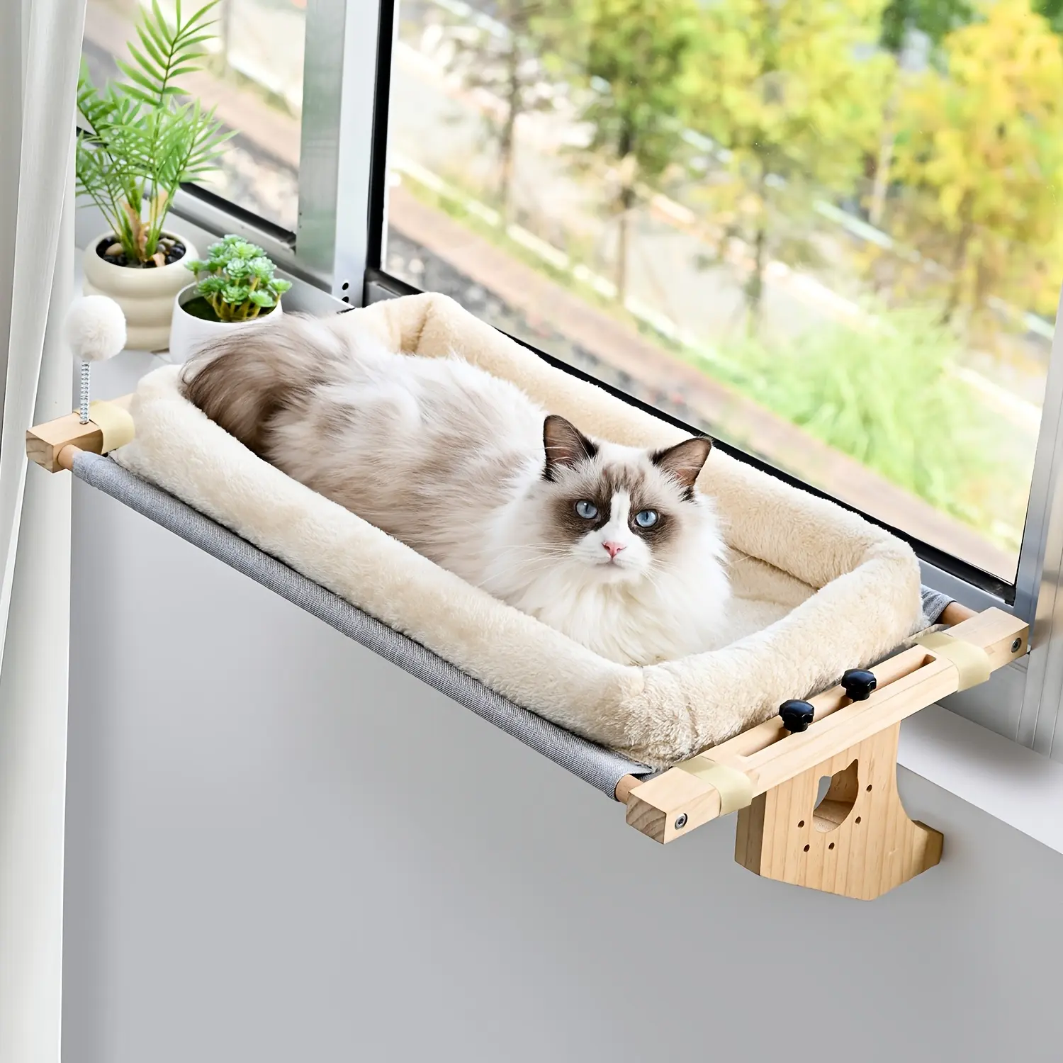 All-Season Wooden Cat Window Perch – Heavy-Duty 40Lbs Load Bearing