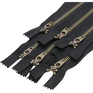 5# Zipper for Jeans 7" Antique Brass Y-Teeth Zipper 7 inch Close End Jeans Zippers 6pcs,(Black-Brass)