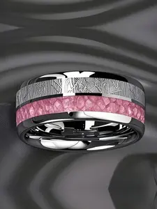 Durable women's 304L stainless steel titanium ring, set with pink simulated roses and meteors, perfect gift for weddings, Valentine's Day, and Mother's Day, versatile choice for casual and formal attire, Hypoallergenic ring, Stackable rings