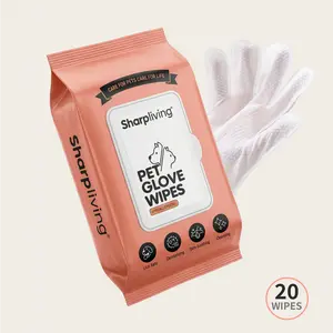 Sharpliving 20Pcs No-Rinse Pet Glove Wipes for Dogs & Cats, 7-in-1 Hypoallergenic Fragrance-Free Grooming Wipes with Oatmeal & Jojoba Oil for Stubborn Odor Eliminating, Skin Soothing, Fur Shine, Safe for Puppies & Post-Surgery Pets