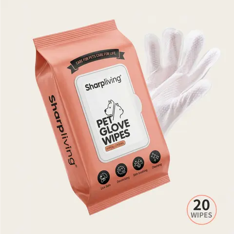 Sharpliving 20Pcs No-Rinse Pet Glove Wipes - 7-in-1 Hypoallergenic Fragrance-Free Puppy Wipes with Oatmeal + Jojoba Oil, Cleansing for Dogs' Eyes/Ears/Paws, Eliminates Tough Odors, Boosts Coat Shine, Gentle for Daily Use, Post-Surgery Safe