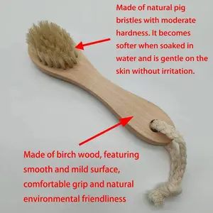 Wooden Handle Natural Bristle Cleaning Brush, Multi-Functional Bath Brush with Hanging Rope, Pig Bristles Gap Cleaner Tool for Home Use