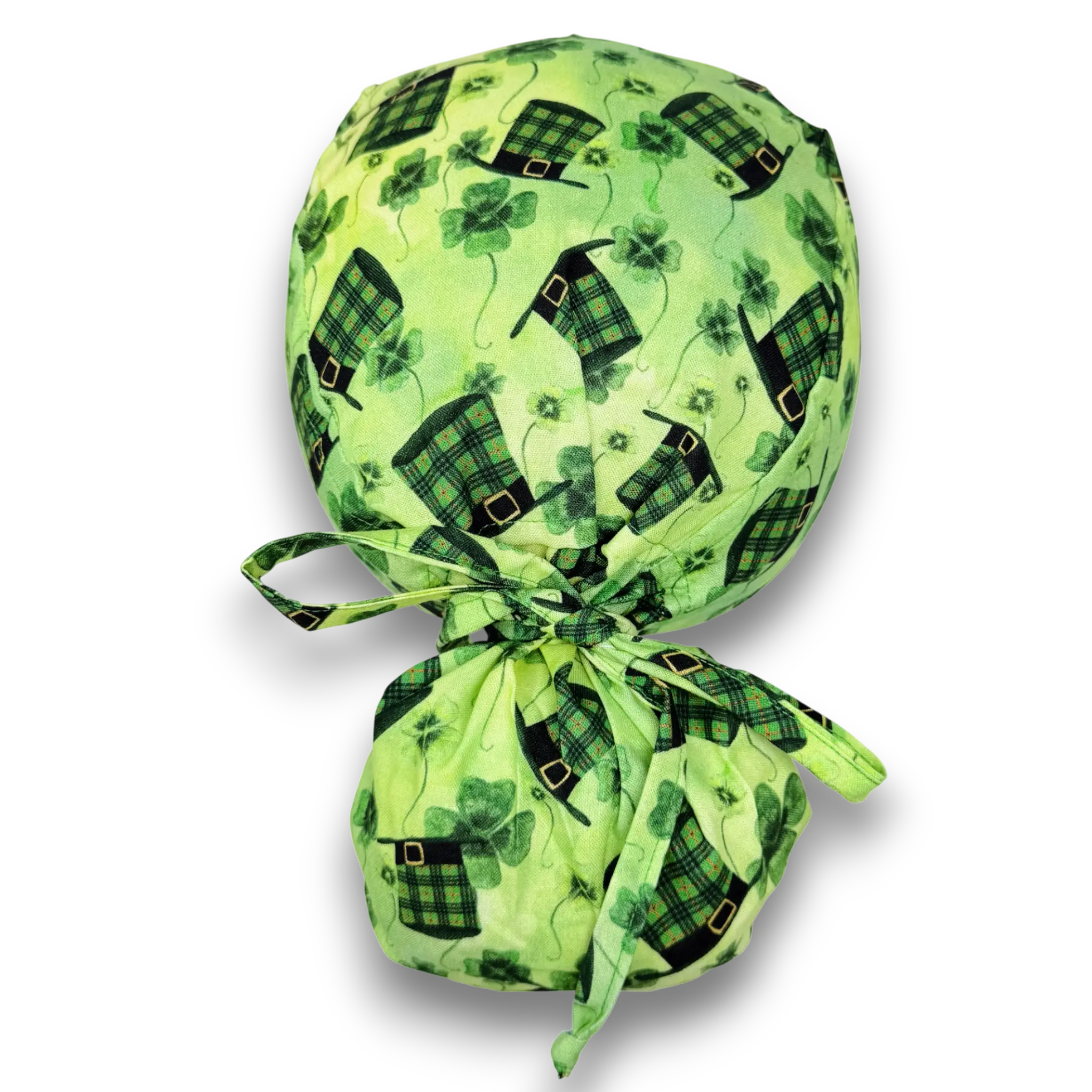 St. Patrick's Day Ponytail scrub cap for women with satin lined option by Paradise Caps.
