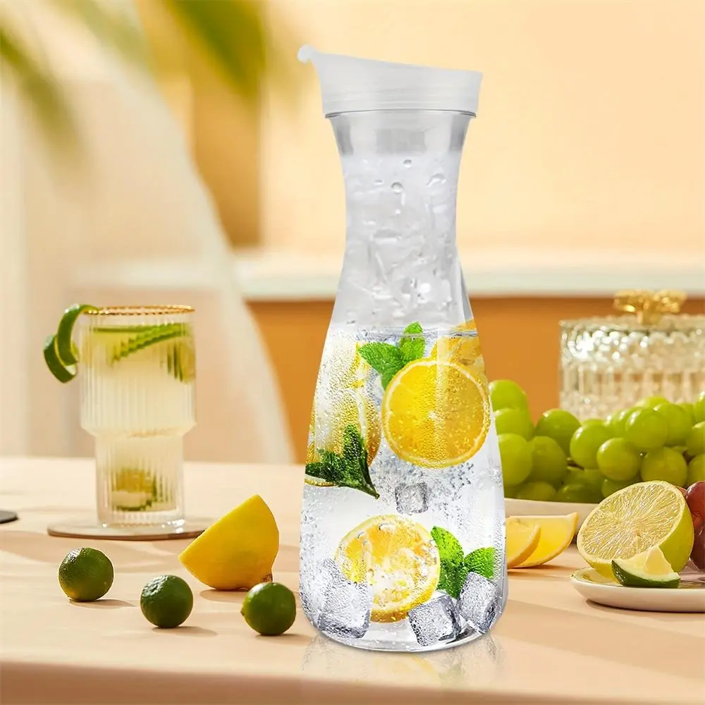1pc Plastic Carafe With Lid, 54oz Clear Juice Bottles, Anti-fall Juice Milk Container, Cold Juice Dispenser Bottle, Square, Cylindrical, Conical Juice Containers, Suitable For Water, Iced Tea, Juice, Drinks, Milk, Cold Brew And Mimosas, Juice Pitcher