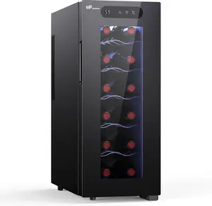 Upstreman 12-Bottle Thermoelectric Wine Cooler Mini Fridge, 41-66°F Temp Control, Quiet Energy-Efficient, Glass Door with Digital Display & LED Light for Home/Bar - W12