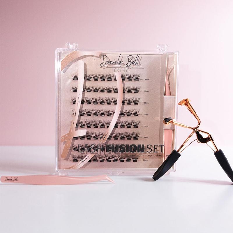 Daniela Bell Lash Fusion Set – Pre-glued Luxury Lash Kit with 8 Sets 10mm-16mm Lengths Non-stick Applicator for Seamless Application