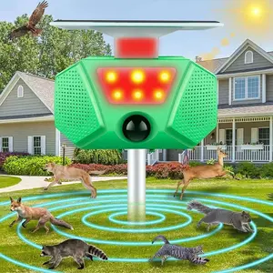 Solar-Powered Ultrasonic Animal Repeller, LED Flashing & Alarm Sound, Infrared Sensor Cat Bird Deterrent Device