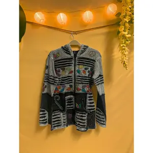 Black and White Embroidered Patchwork Jacket