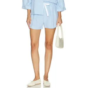 eberjey Linen Blend Relaxed Short in Gingham White & Summer Blue
