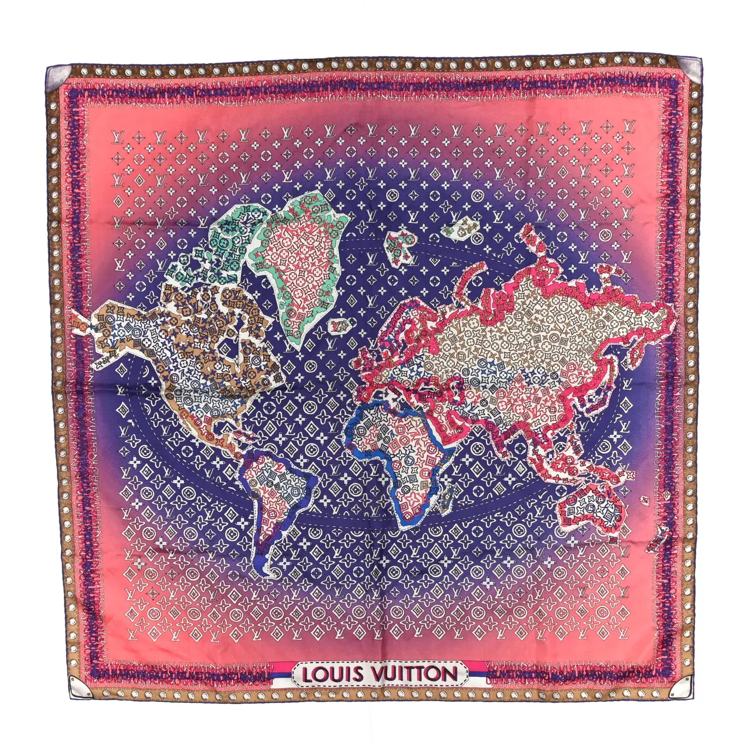 Pre-owned Louis Vuitton Silk Bag Accessories Monogram LV World Square Scarf Multicolor