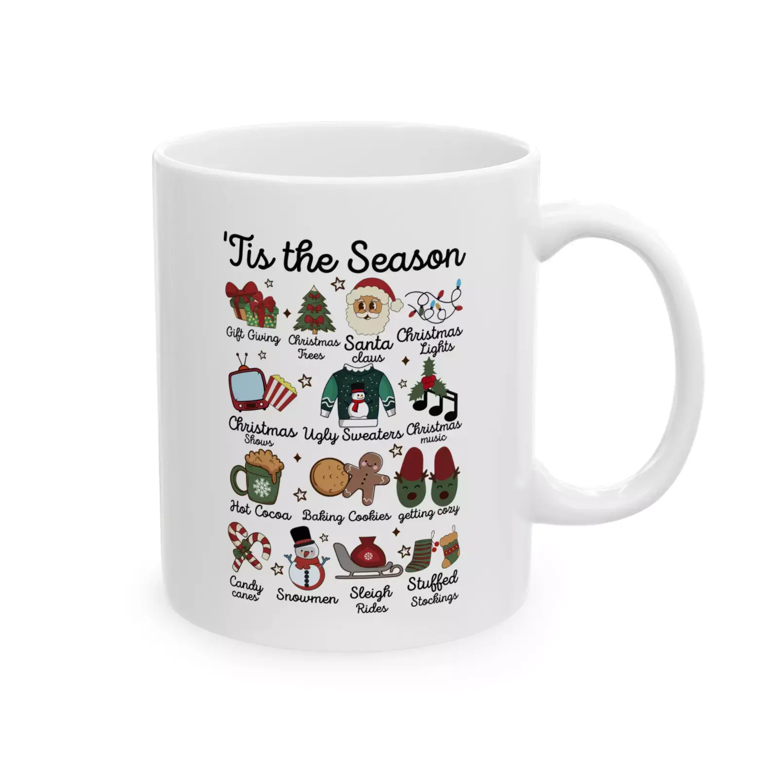 Christmas Things Mug Retro Tis The Season Festive Santa Holiday Coffee Tea Cup . Ideal Gift for Family, Friends, and Classmates
