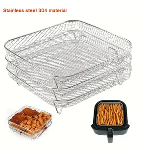 1/3Pcs 304 Stainless Steel Air Fryer Accessories, Multi-Purpose Square Rack, Stackable Steamer & Dehydrator Rack, Grill Basket, Drainer & Food Fry Basket