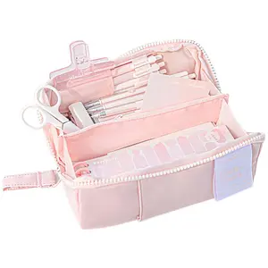 Soft Open Pencil Case with Multiple Compartments | Desk and Pen Organizer | Multipurpose Toiletry Bag