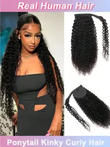 Kinky Curly Ponytail Extension Human Hair Clip In Pony Tail Hair Extensions Natural Black Ponytail Extensions Real Remy Hair Pieces Long Kinky Curly Clip In Human Hair Ponytail