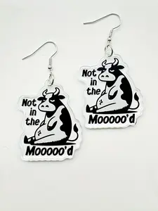 Cute Cow Design Acrylic Earrings, Novelty Design, Funny & Unique Women's Fashion Jewelry Gift