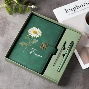 Personalized Notebook with Pen | Birth Month Flower Journal Gift | Custom Leather Journal for Women | Teacher Gift Set | Birthday Gift Box