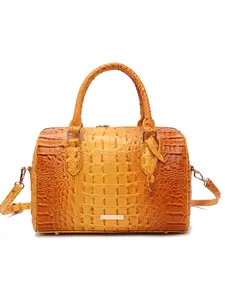 Crocodile Embossed Boston Bag, Women's Yellow Ombre PU Leather Top Handle Purse with Detachable Crossbody Strap